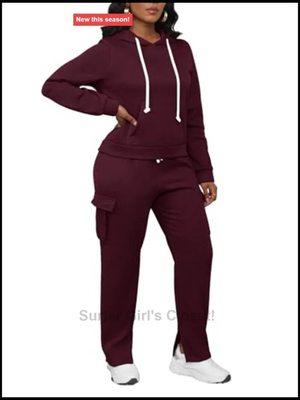 2 Piece Hoodie and Cargo Sweatpants Set - Soft Lounge Activewear
